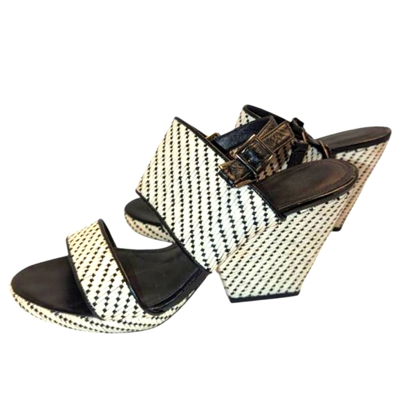 Johnston and Murphy weaved wedge sandals black/white sz 8.5 - Picture 1 of 7